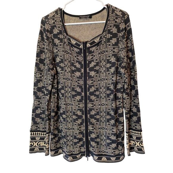 Peruvian Connection Zip-Up Cardigan Jacket Black & Beige Medium - Picture 1 of 9